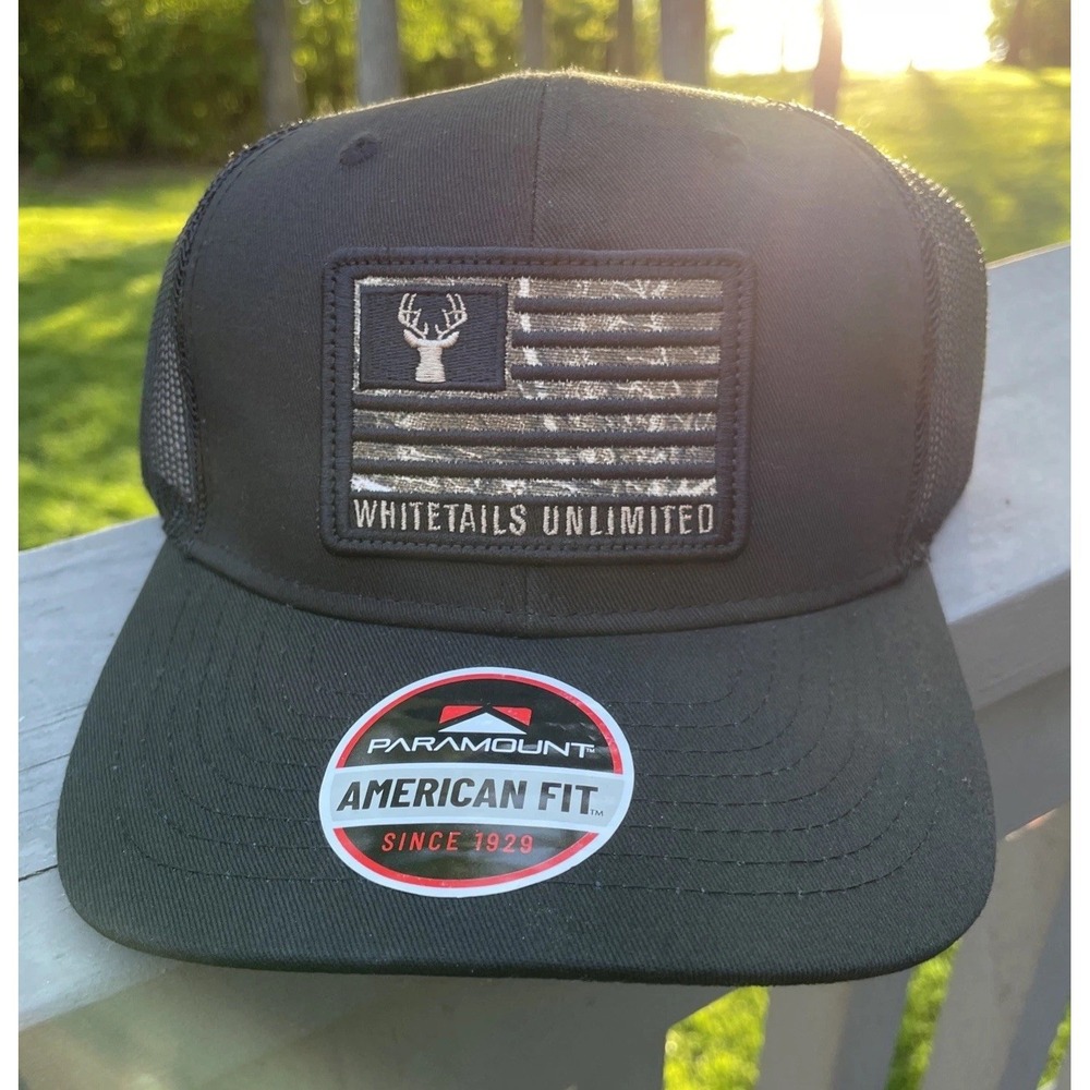 Paramount Whitetails Unlimited Camo Flag Trucker Cap Snapback Hat Hunting NEW